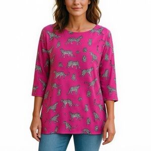 Chico's Pink Snow Leopard Print Long Sleeve Tee